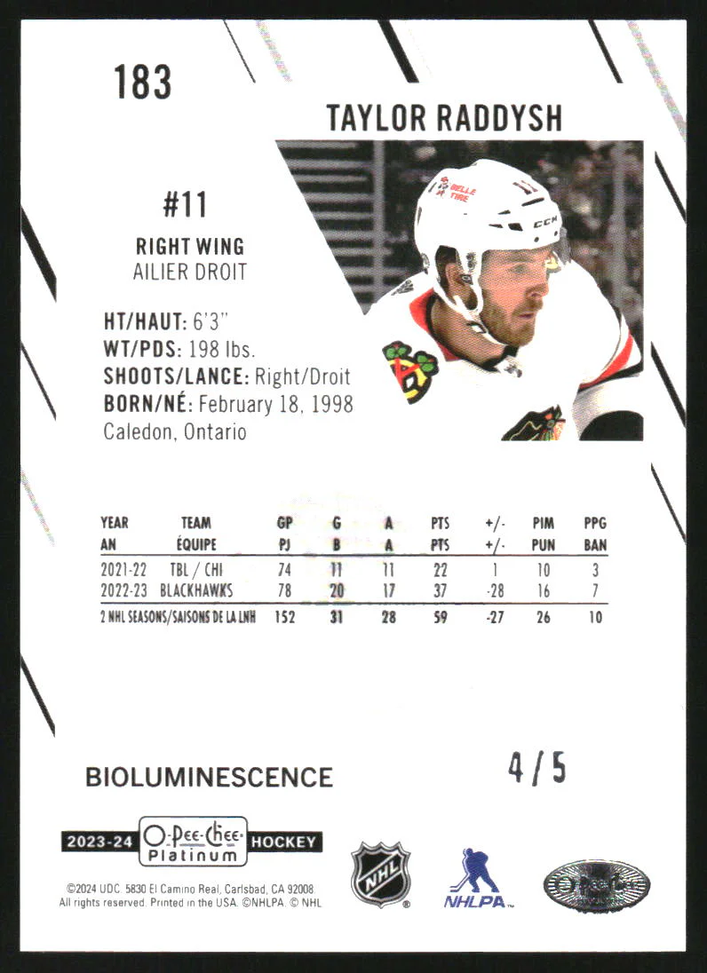 2023-24 O-Pee-Chee Platinum Bioluminescence #183 Taylor Raddysh /5 - Image 2