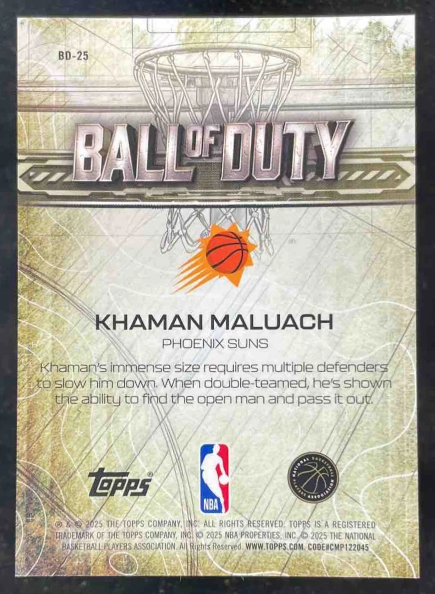 2025-26 Topps Chrome Ball of Duty Gold Refractor #BD-25 Khaman Maluach RC /50 - Image 2