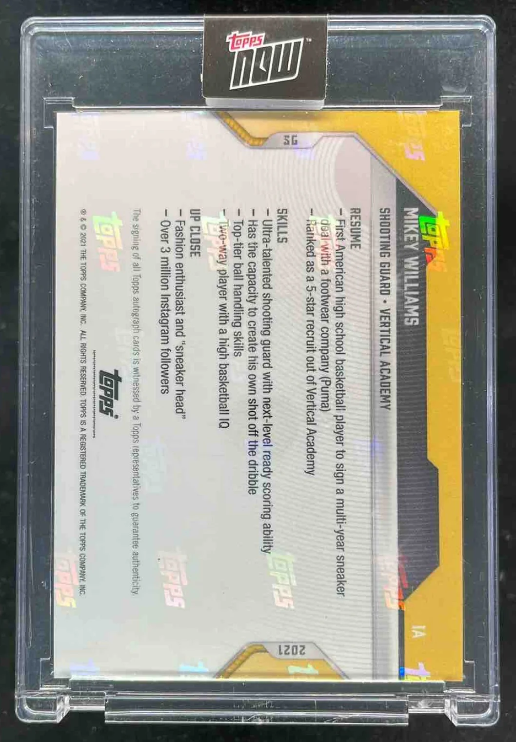 2021 Topps Now Autograph #1A Mikey Williams Auto /99 - Image 2