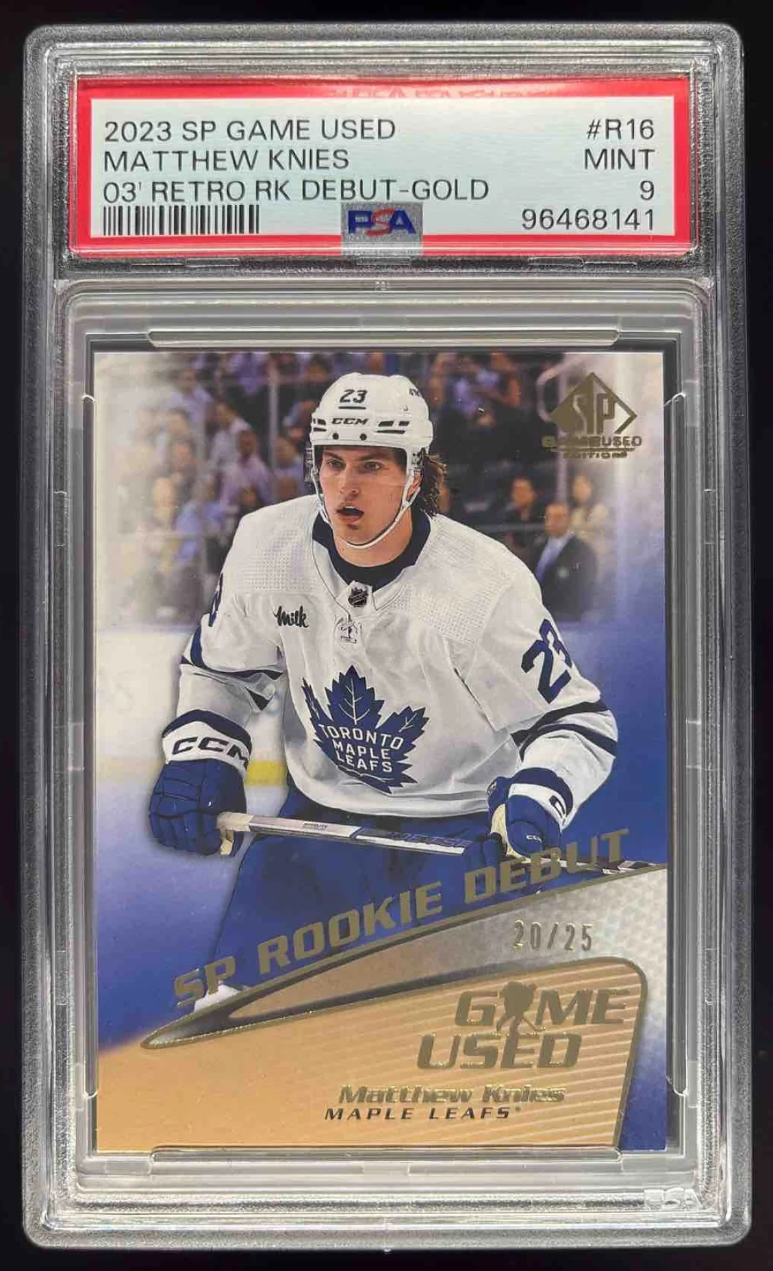 2023 SP Game Used Retro Rookie Debut Gold #R-16 Matthew Knies RC /25 PSA 9
