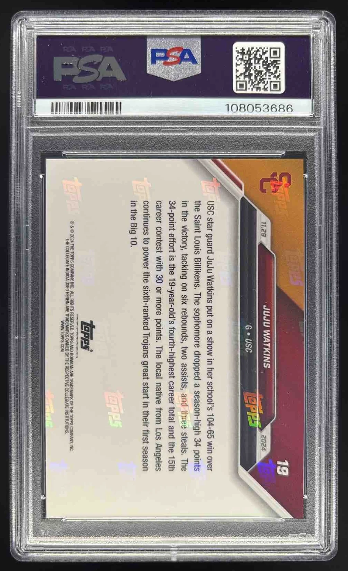 2024-25 Bowman University Now #19 JuJu Watkins PSA 10 - Image 2
