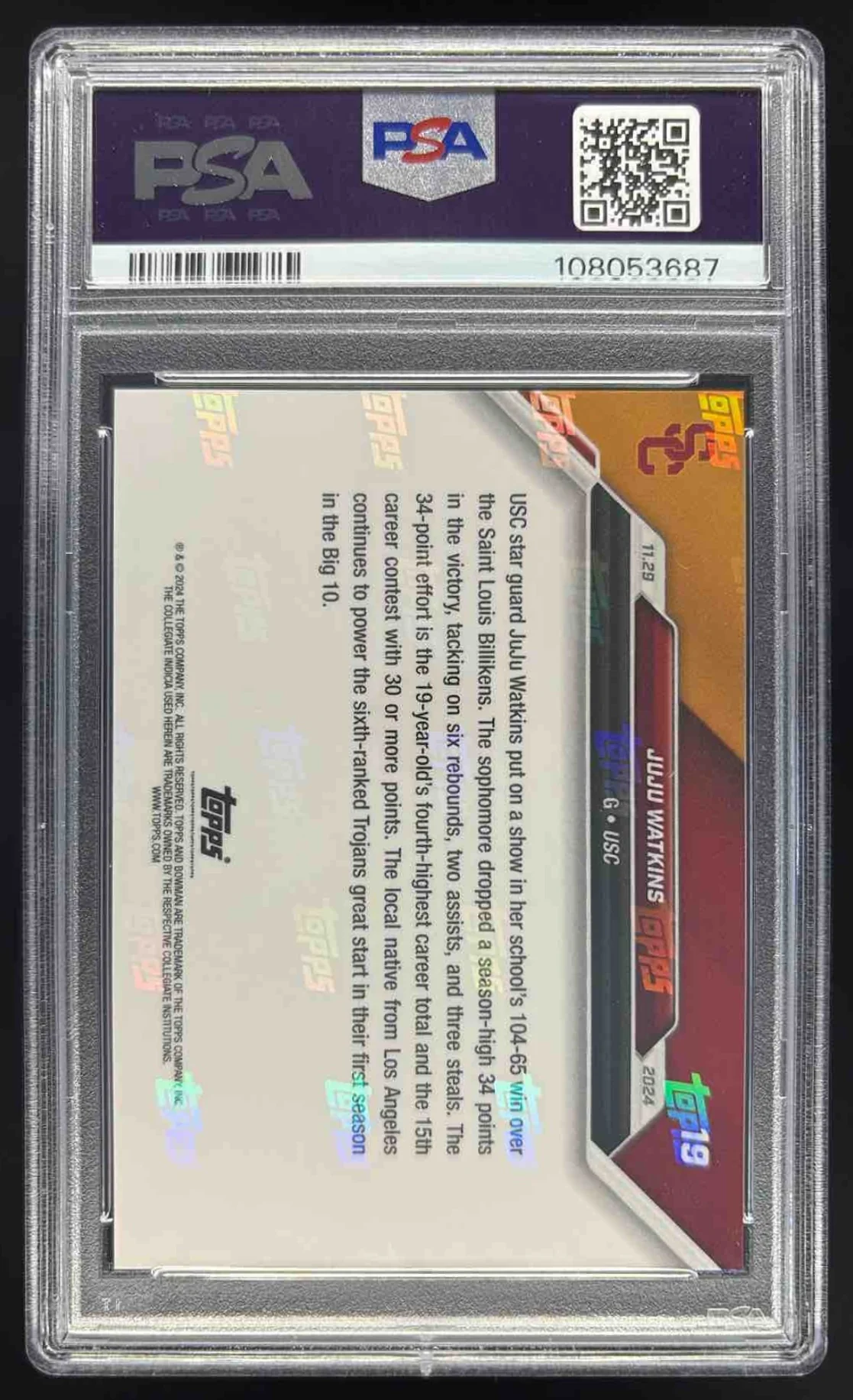 2024-25 Bowman University Now #19 JuJu Watkins PSA 10 - Image 2
