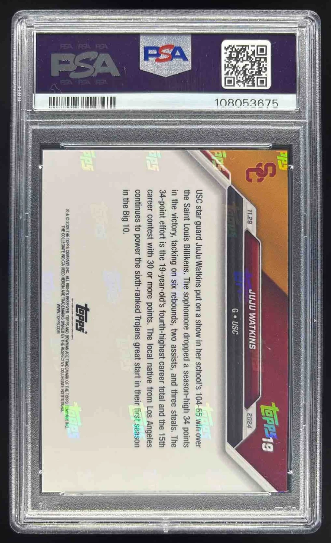 2024-25 Bowman University Now #19 JuJu Watkins PSA 10 - Image 2