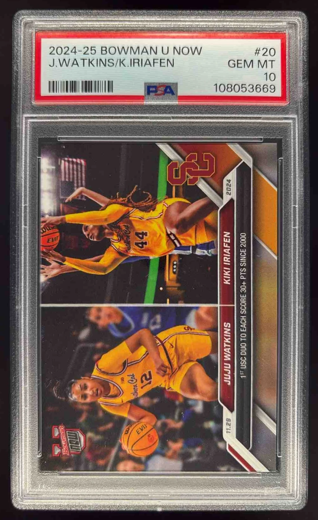 2024 Bowman University Now #20 JuJu Watkins Kiki Iriafen PSA 10