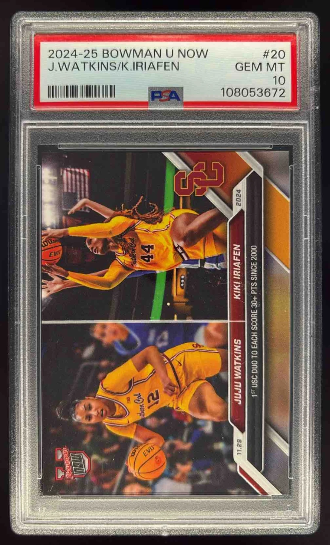 2024 Bowman University Now #20 JuJu Watkins Kiki Iriafen PSA 10