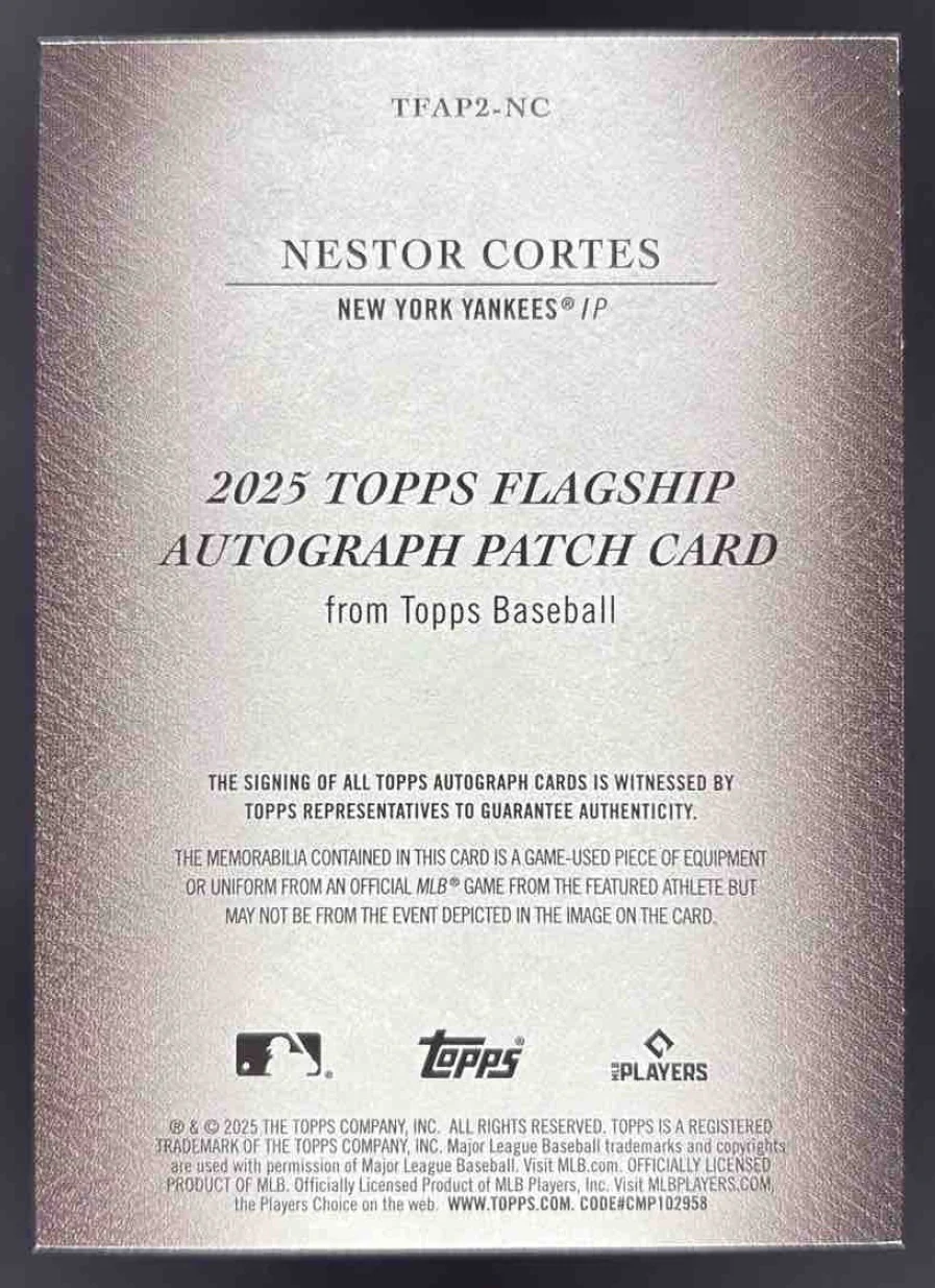 2025 Topps Update Autograph Patch #TFAP2-NC Nestor Cortes Auto /50 - Image 2