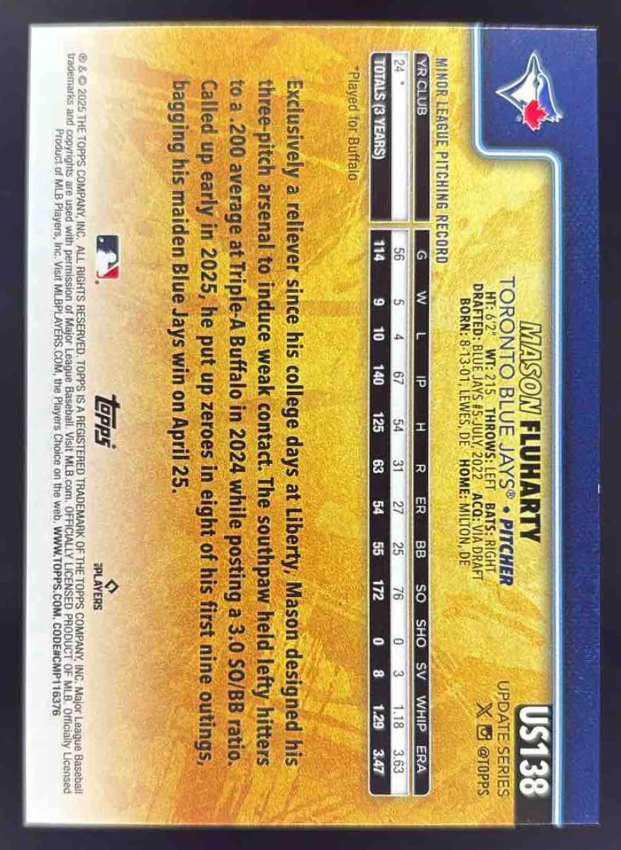 2025 Topps Update Golden Mirror Image Variation #US138 Mason Fluharty RC - Image 2
