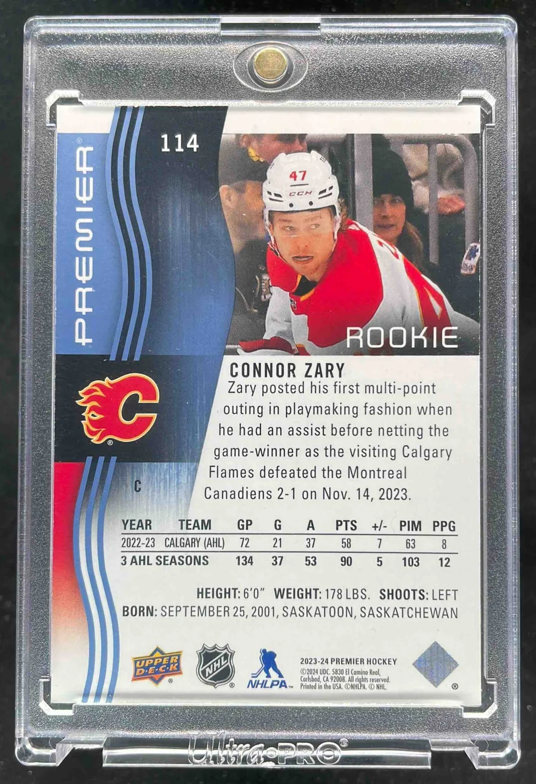 2023-24 Upper Deck Premier Platinum #114 Connor Zary RC 1/1 - Image 2