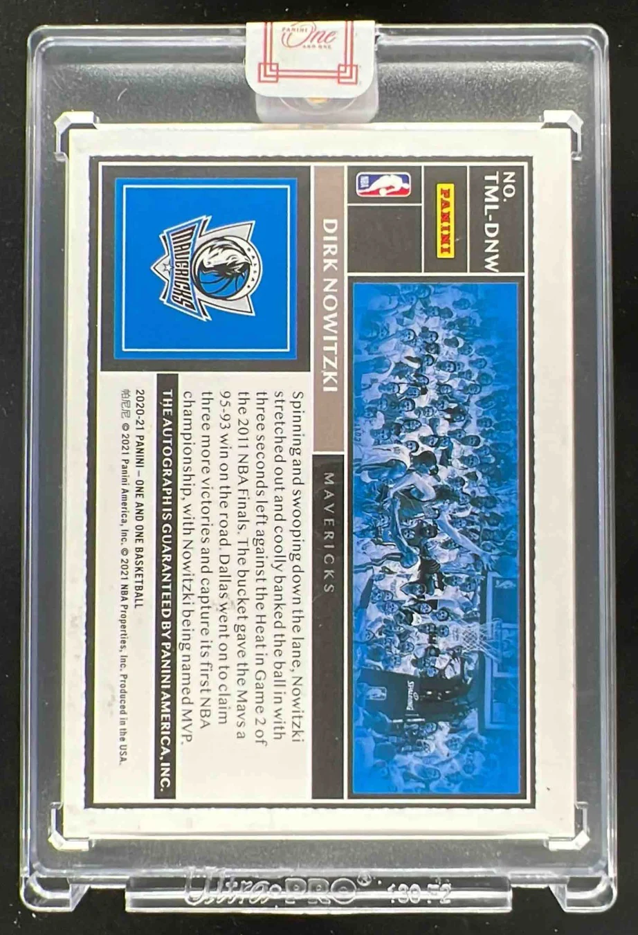 2020-21 Panini One and One Timeless Moments Blue #TML-DNW Dirk Nowitzki Auto /35 - Image 2