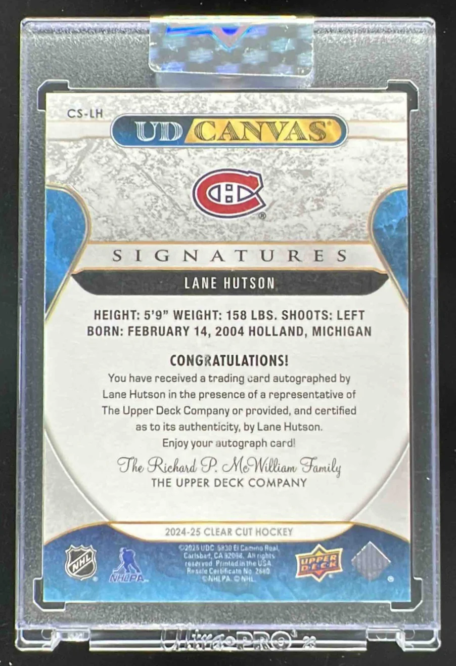 2024 Upper Deck Clear Cut Canvas Red Ink #CS-LH Lane Hutson Autograph Auto /48 - Image 2