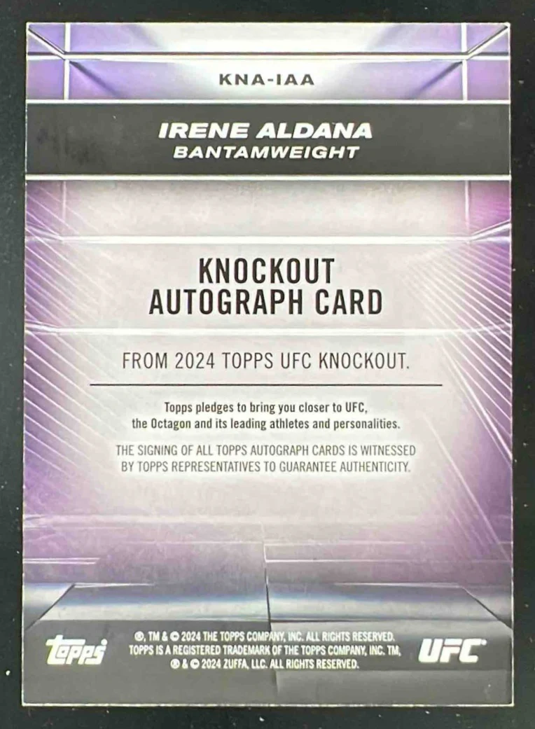 2024 Topps Knockout UFC Knockout Autographs Gold #KNA-IAA Irene Aldana Auto /8 - Image 2