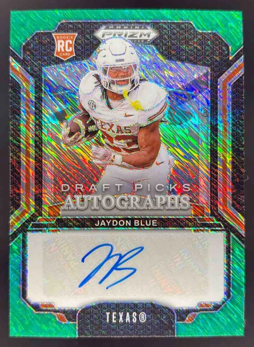 2025 Panini Prizm Draft Picks Green Shimmer Prizm #DPA-JBE Jaydon Blue Auto /8