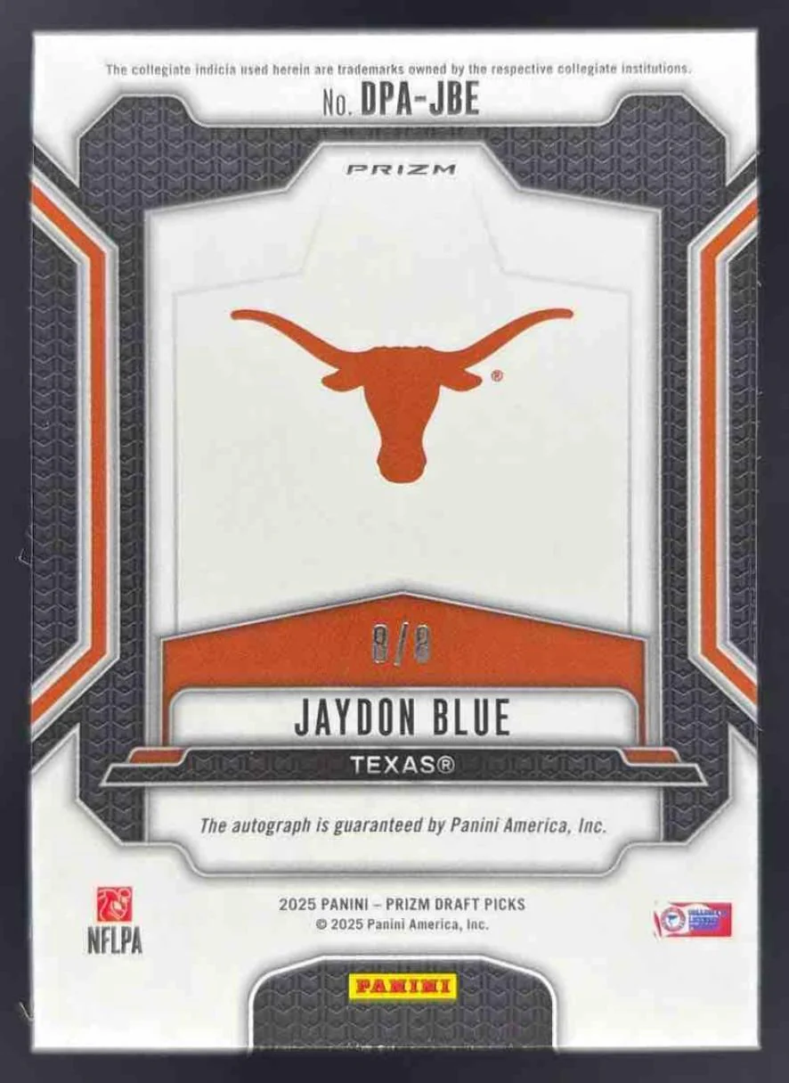 2025 Panini Prizm Draft Picks Green Shimmer Prizm #DPA-JBE Jaydon Blue Auto /8 - Image 2