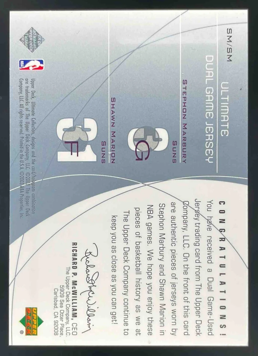 2002 Ultimate Collection Jerseys Dual #SM/SM Stephon Marbury Shawn Marion /125 - Image 2