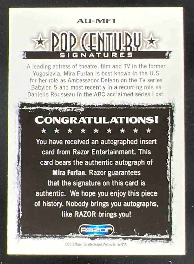 2010 Razor Pop Century Signatures Mira Furland Autograph Auto - Image 2