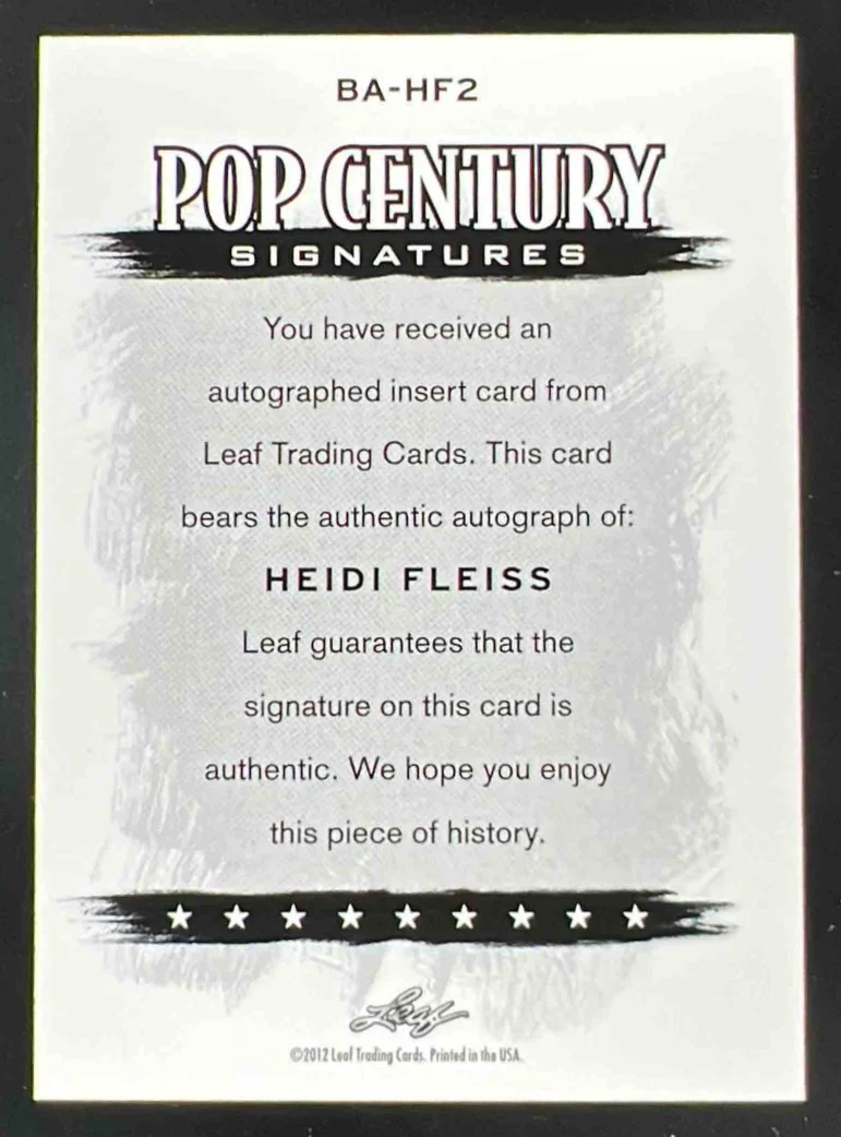 2012 Leaf Pop Century Signatures #BA-HF2 Heidi Fleiss Auto - Image 2