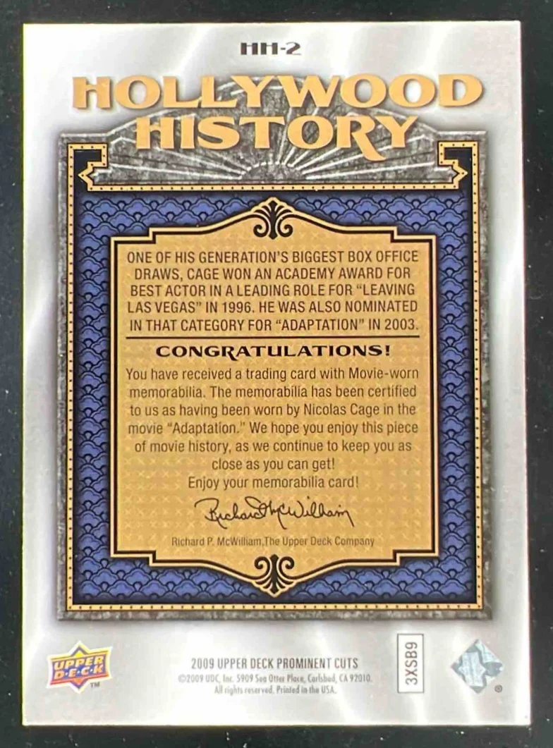 2009 Upper Deck Hollywood History Costume #HH-2 Adaptation - Image 2