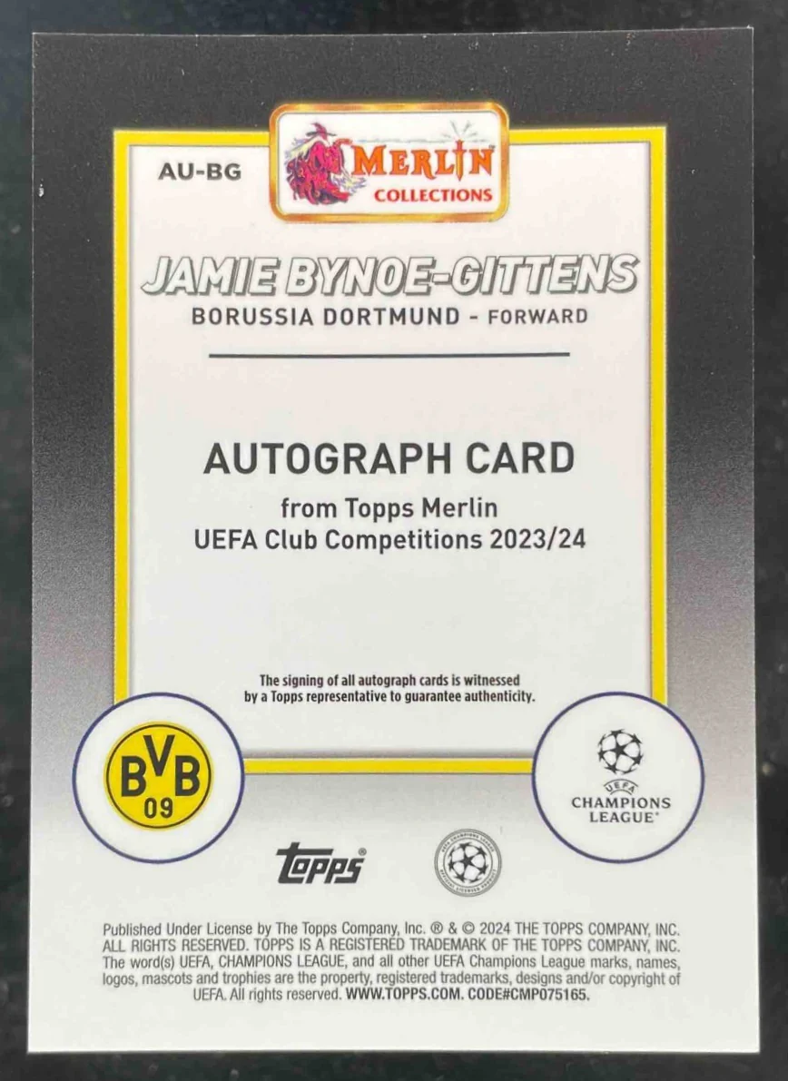 2023-24 Topps Chrome Merlin Autographs #AU-BG Jamie Bynoe-Gittens Auto - Image 2