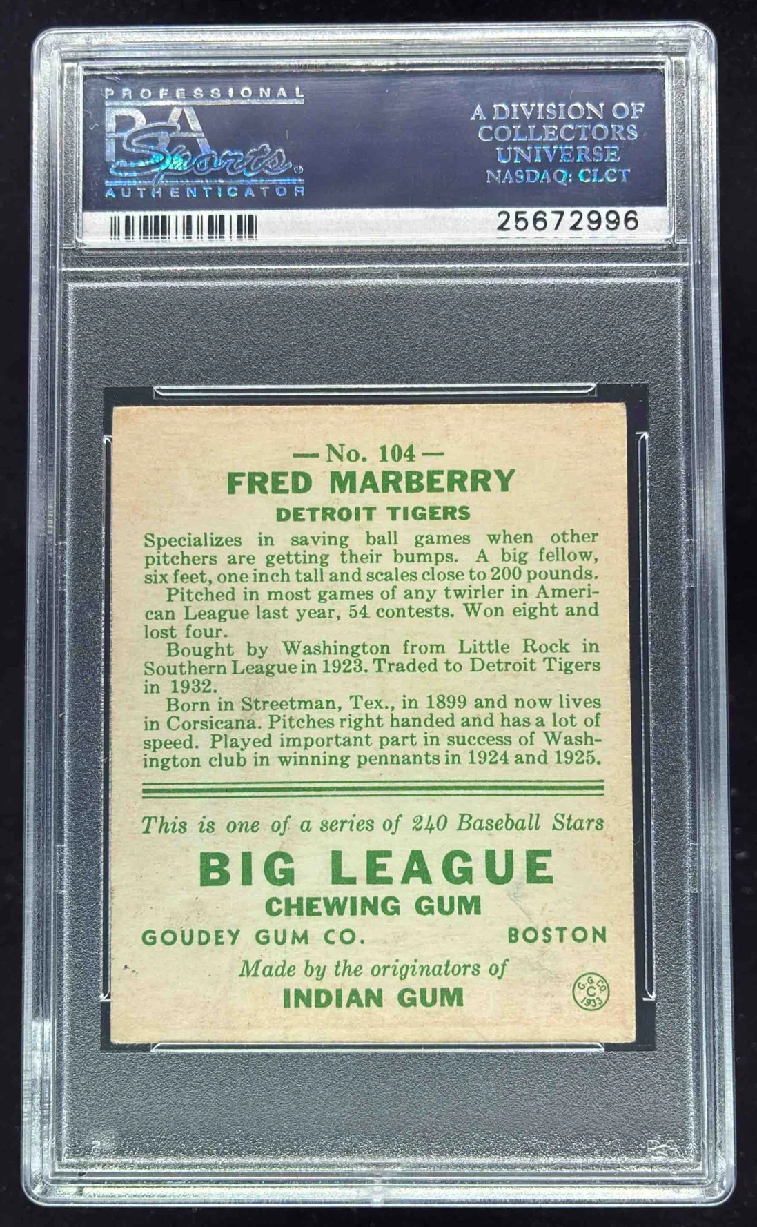 1933 Goudey #104 Fred Marberry RC PSA 5.5 - Image 2
