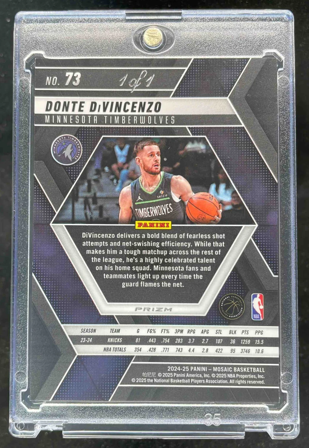 2024-25 Panini Mosaic Nebula Mosaic #73 Donte DiVincenzo 1/1 - Image 2