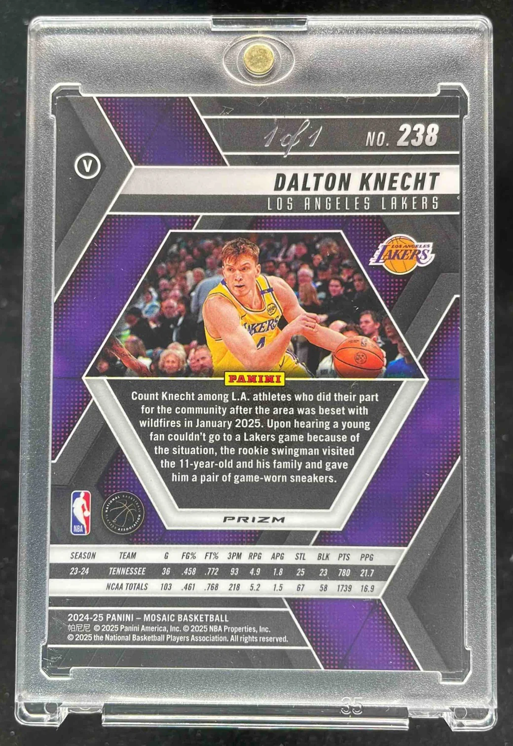 2024-25 Panini Mosaic Fast Break Black Mosaic #238 Dalton Knecht RC 1/1 - Image 2