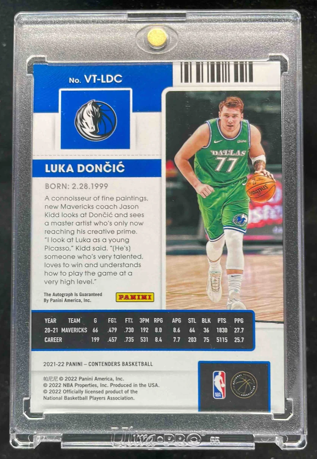 2021 Contenders Veteran Cracked Ice Ticket #VTLDC Luka Doncic Autograph Auto /25 - Image 2