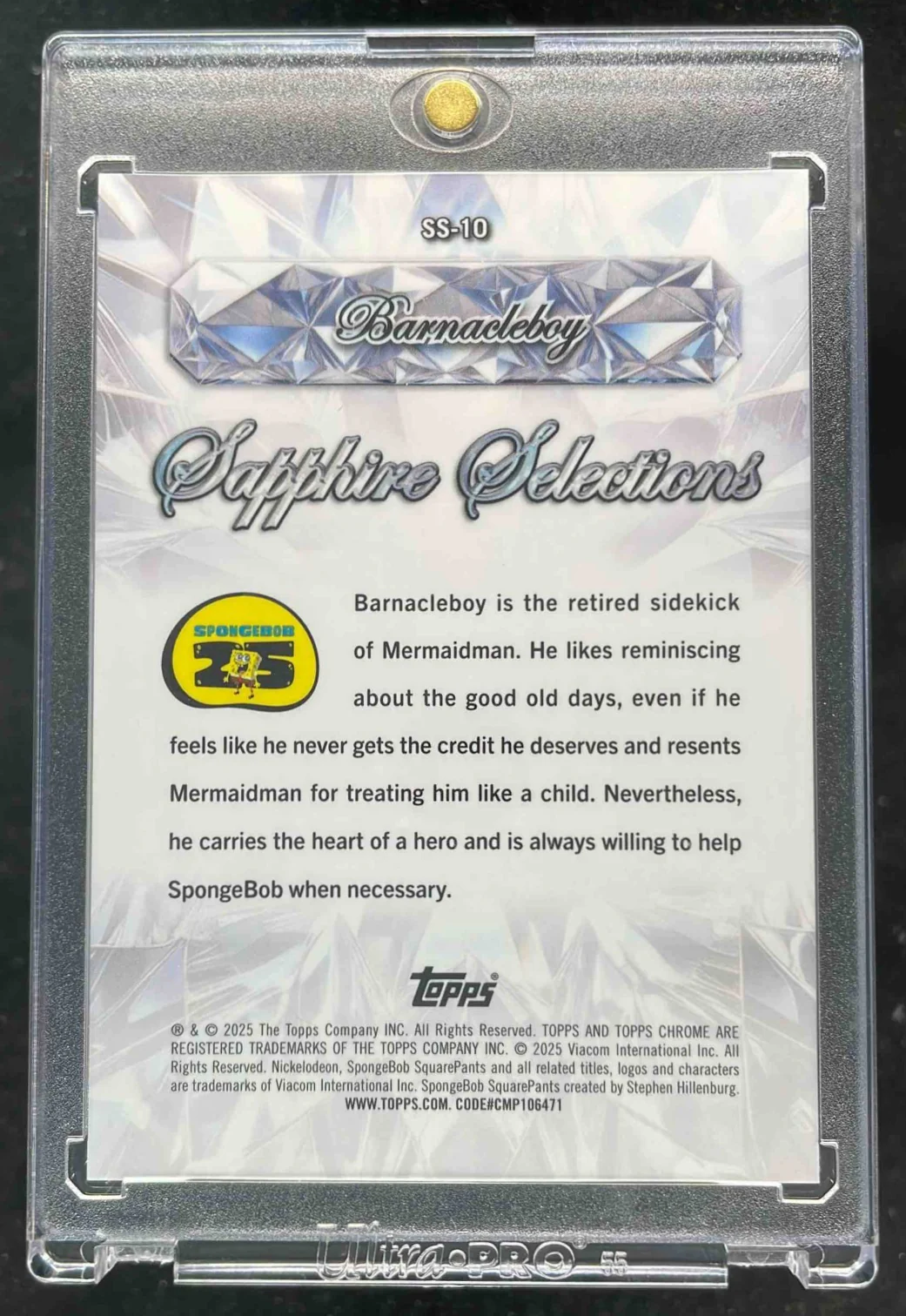 2025 Topps Chrome SpongeBob Sapphire Selections Black Refractor Barnacleboy /10 - Image 2