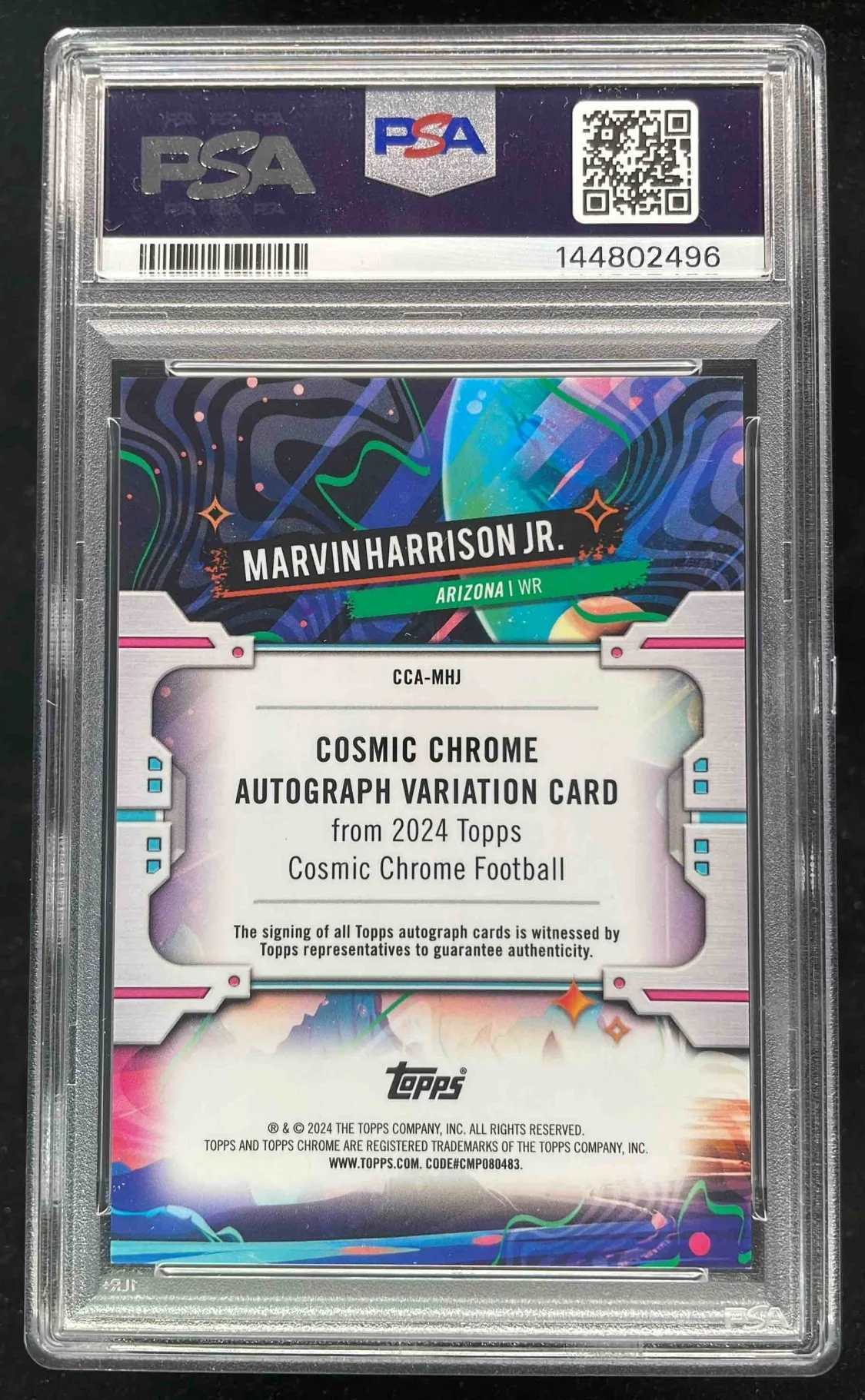 2024 Topps Cosmic Chrome Black Eclipse Marvin Harrison Jr. RC Auto /10 PSA 10 - Image 2