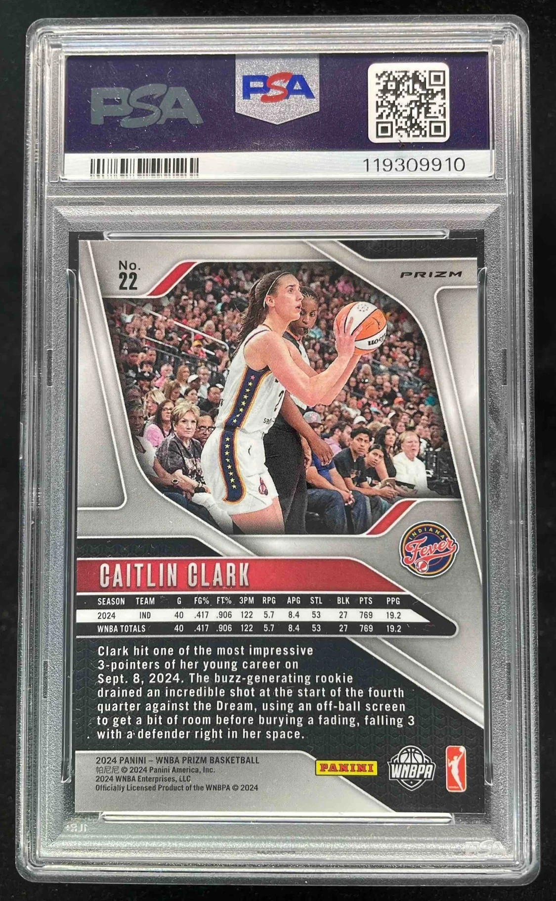 2024 Panini WNBA Prizm Green Prizm #22 Caitlin Clark RC PSA 10 - Image 2
