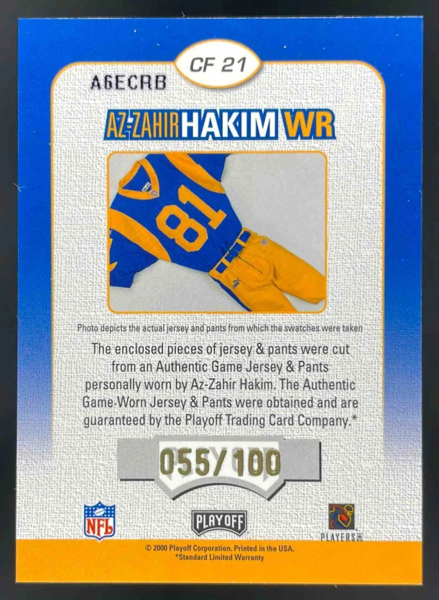 2000 Playoff Contenders Championship Fabric #CF 21 Az-Zahir Hakim /100 - Image 2