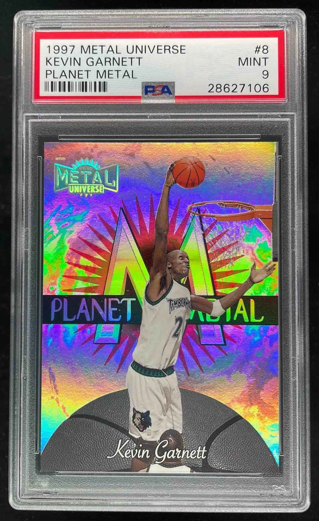 1997-98 Skybox Metal Universe Planet Metal #8 PM Kevin Garnett PSA 9