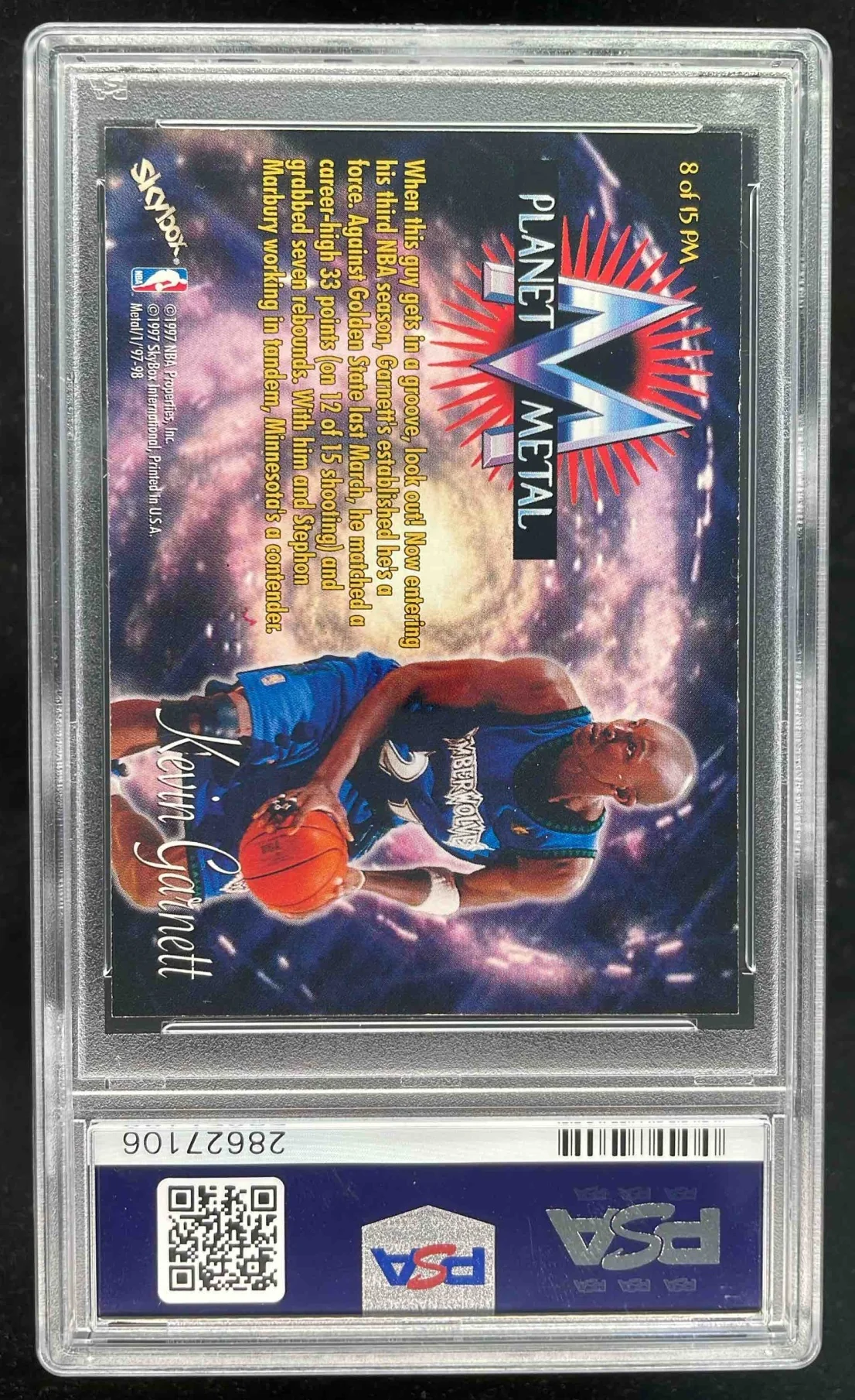 1997-98 Skybox Metal Universe Planet Metal #8 PM Kevin Garnett PSA 9 - Image 2