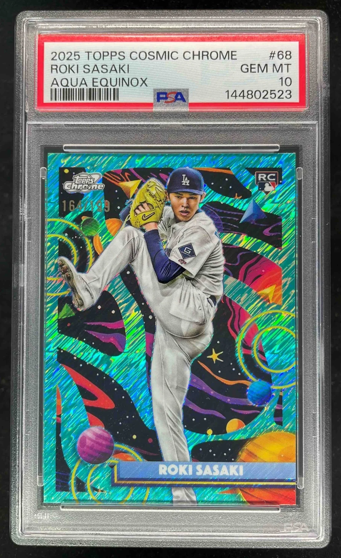 2025 Topps Cosmic Chrome Aqua Equinox Refractor #68 Roki Sasaki RC /199 PSA 10