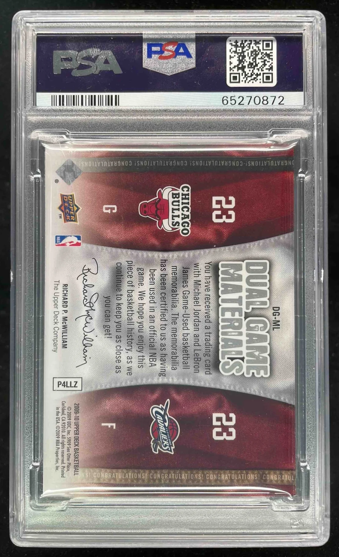 2009-10 Upper Deck Dual Game Materials #DG-ML Michael Jordan LeBron James PSA 9 - Image 2