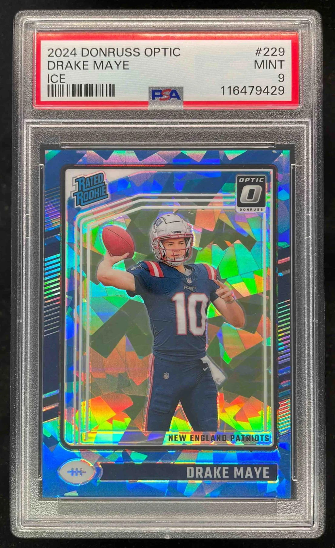2024 Panini Donruss Optic Ice #229 Drake Maye Rated Rookie /15 PSA 9