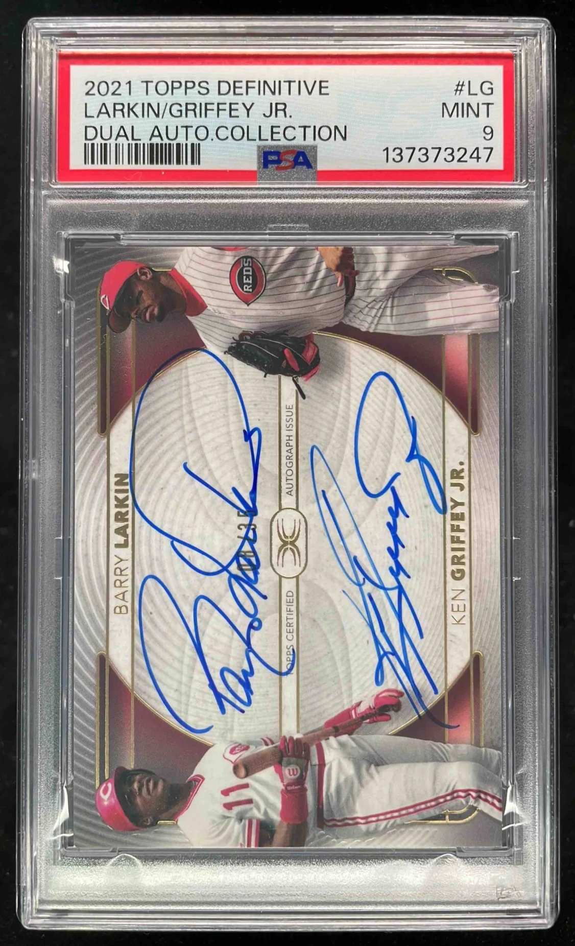 2021 Topps Definitive Dual Autograph Ken Griffey Jr Barry Larkin Auto /35 PSA 9