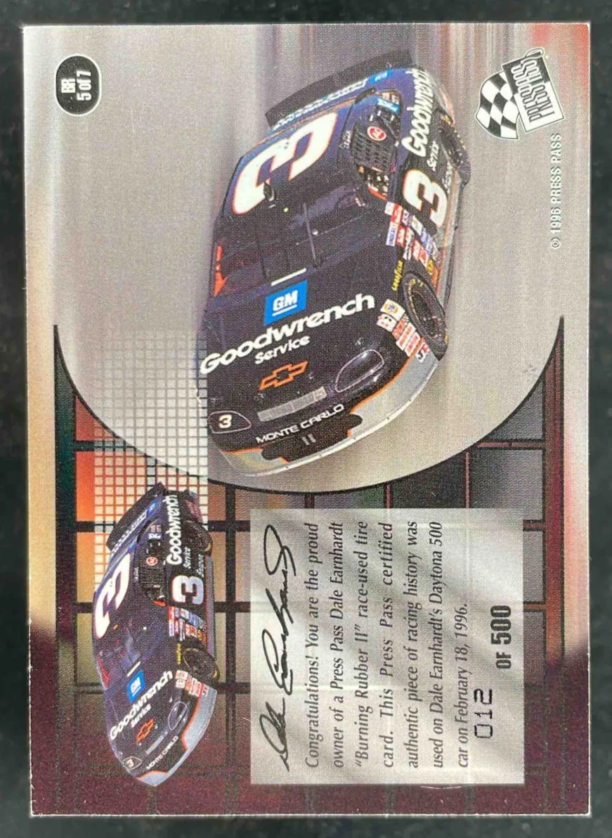 1996 Press Pass Premium Burning Rubber II #BR5 Dale Earnhardt's Car /500 - Image 2