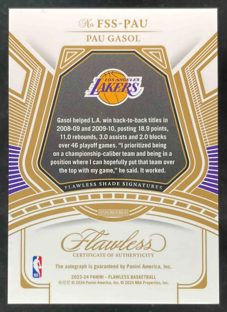 2023-24 Panini Flawless Flawless Shade Signatures #FSS-PAU Pau Gasol Auto /25 - Image 2