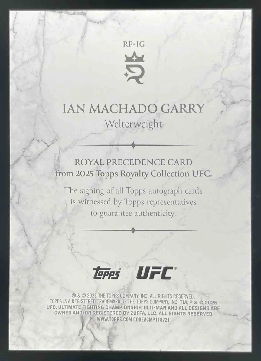 2025 Topps UFC Royalty Royal Precedence Blue #RP-IG Ian Machado Garry Auto /25 - Image 2