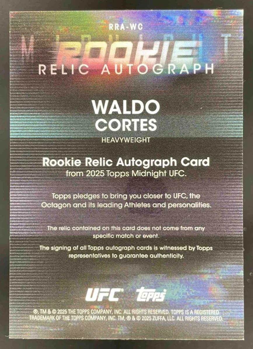 2025 Topps UFC Midnight Rookie Relic Moonrise #RRA-WC Waldo Cortes Auto /25 - Image 2