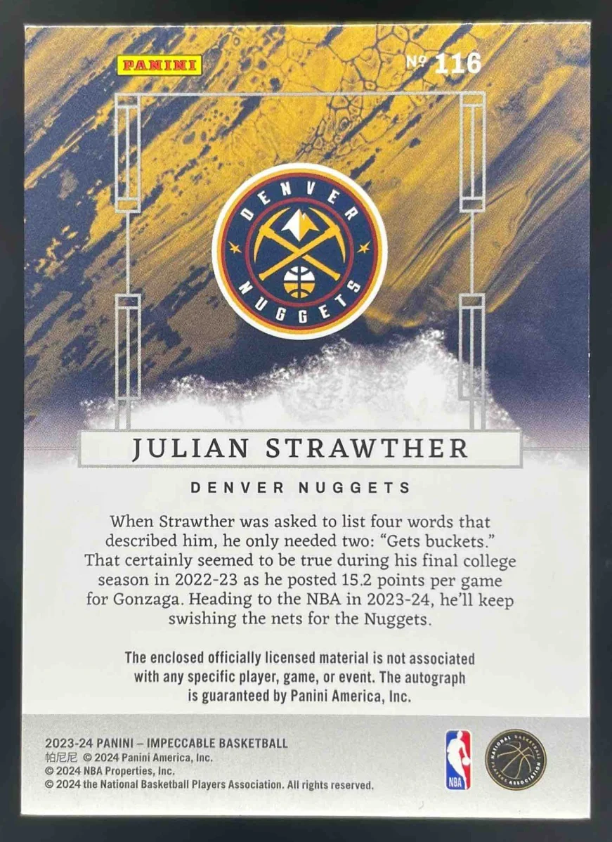 2023 Crown Royale Rookie Silhouettes International Julian Strawther Auto /88 - Image 2