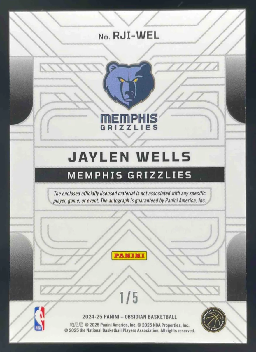 2024 Obsidian Rookie Jersey Ink Etch Deep Sea Mojo #RJI-WEL Jaylen Wells Auto /5 - Image 2