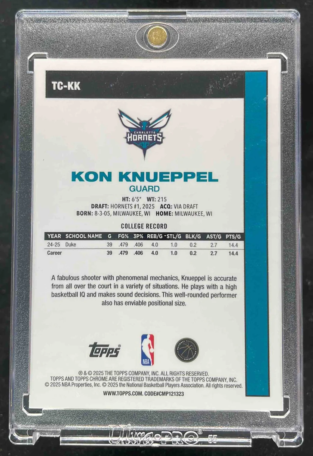 2025-26 Topps 1980-81 Chrome Aqua Mojo Refractor #TC-KK Kon Knueppel RC /199 - Image 2