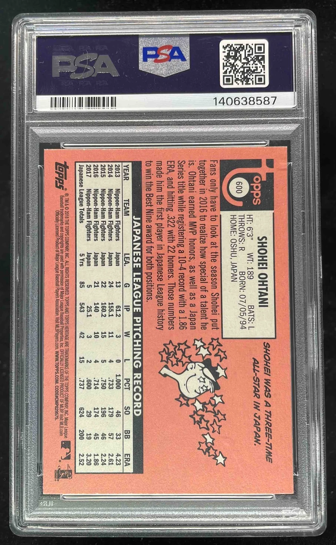2018 Topps Heritage #600 Shohei Ohtani RC PSA 8 - Image 2