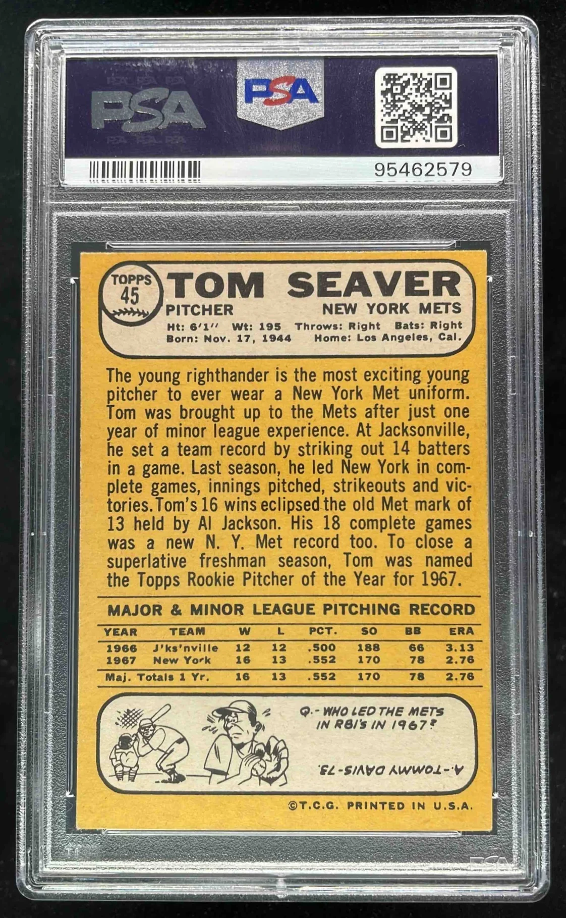 1968 Topps #45 Tom Seaver RC PSA 7 - Image 2