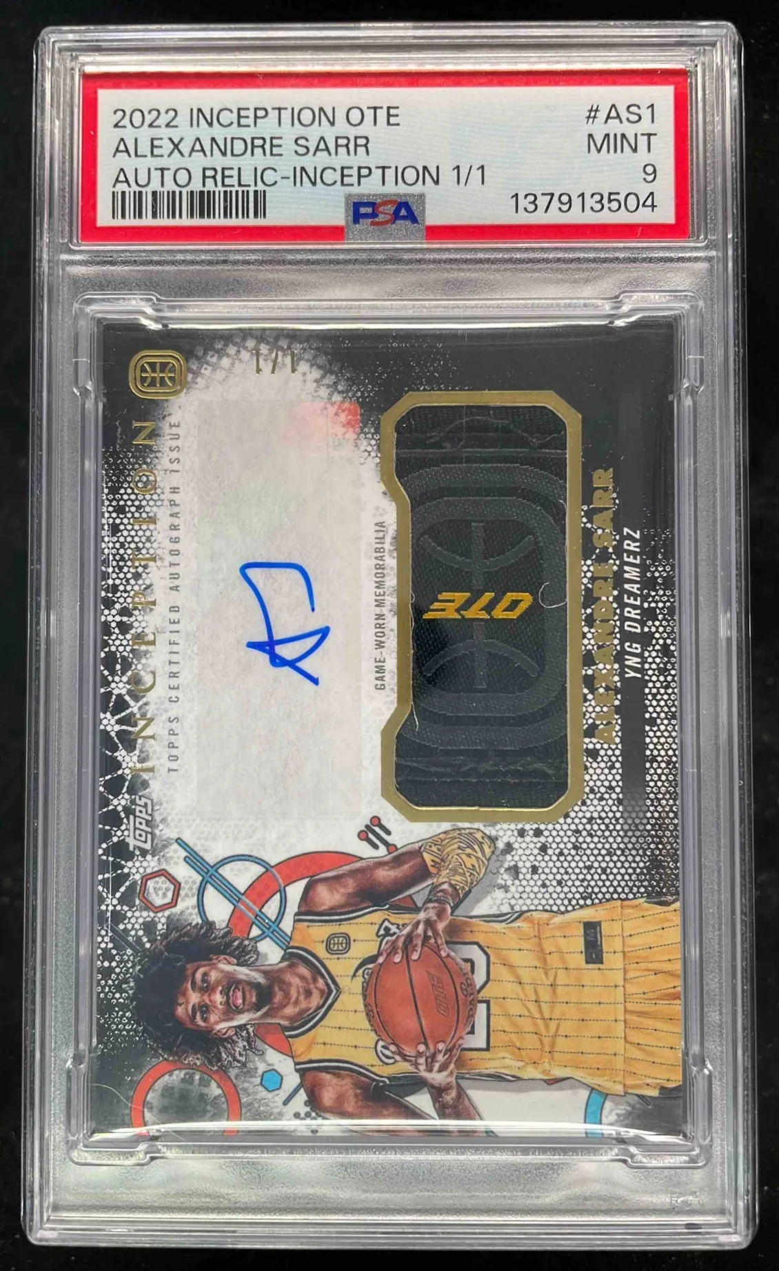 2021-22 Inception Overtime Elite Jersey OTE Logo Alexandre Sarr Auto 1/1 PSA 9