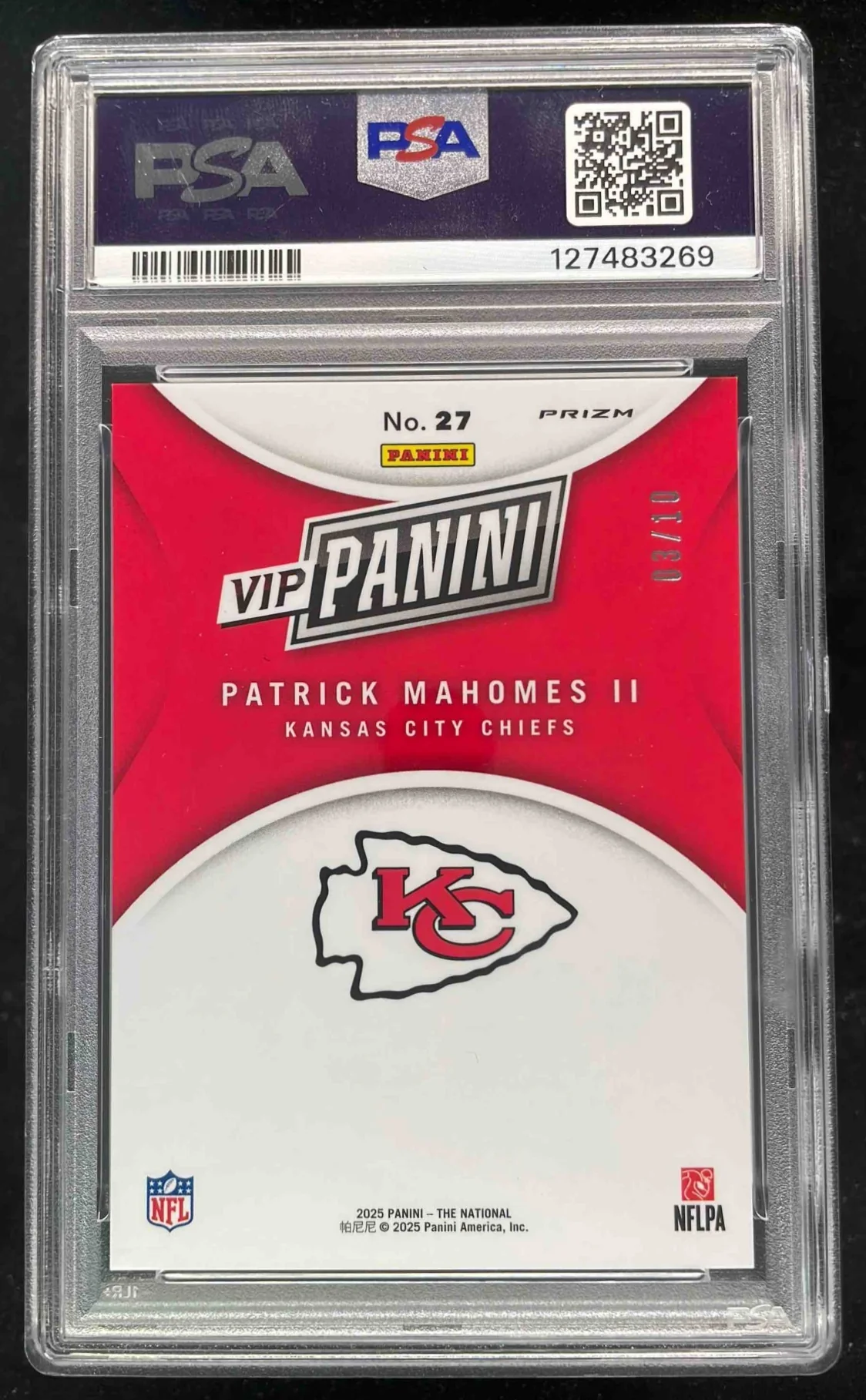 2025 Panini NSCC VIP Gold Packs Gold VIP Gold #27 Patrick Mahomes II /10 PSA 10 - Image 2