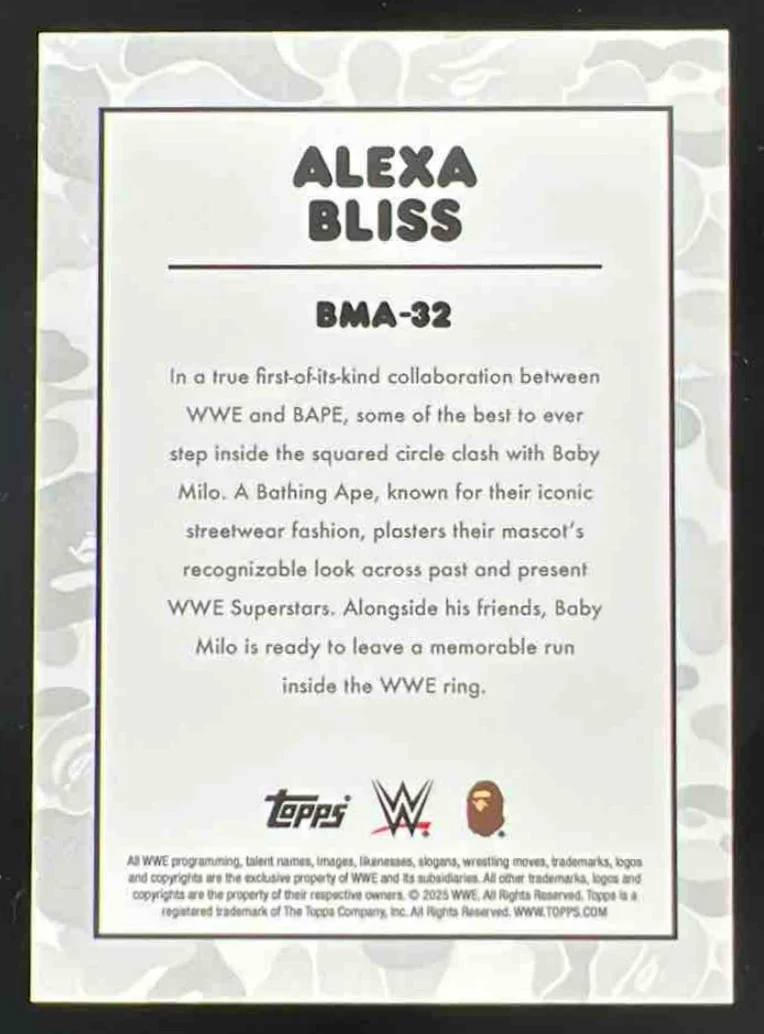 2025 Topps WWE x Bape Baby Milo Camo #32 Alexa Bliss - Image 2