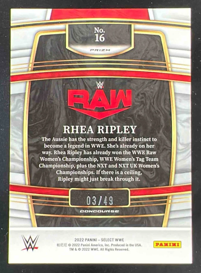 2022 Panini Select WWE Pink Prizms #16 Rhea Ripley Concourse /49 - Image 2