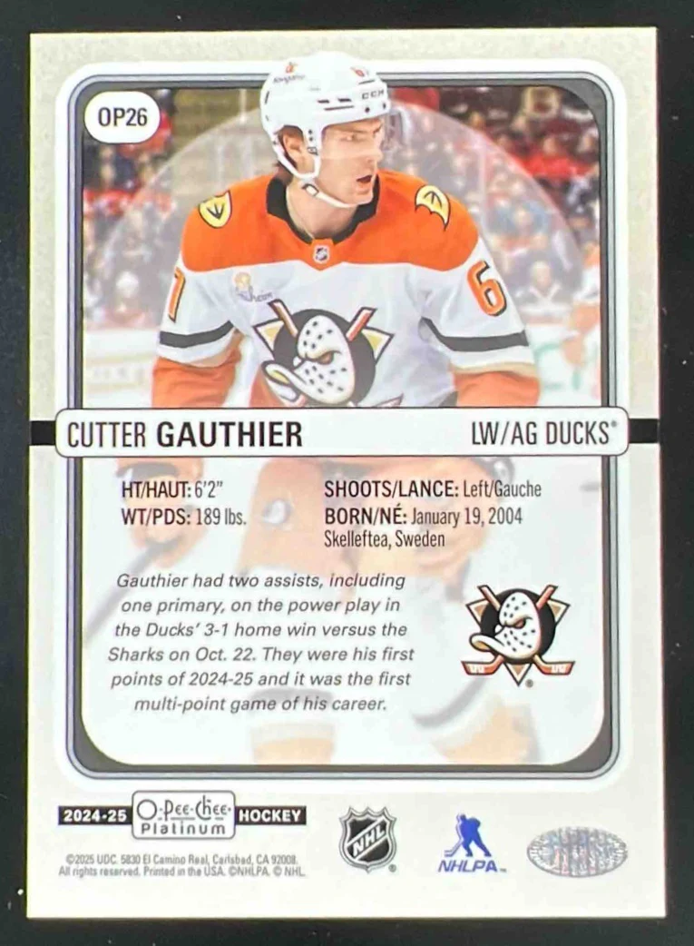 2024-25 O-Pee-Chee Platinum O-Pee-Chee Premier #OP26 Cutter Gauthier - Image 2